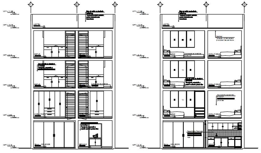 4 storey residential apartment in dwg file 