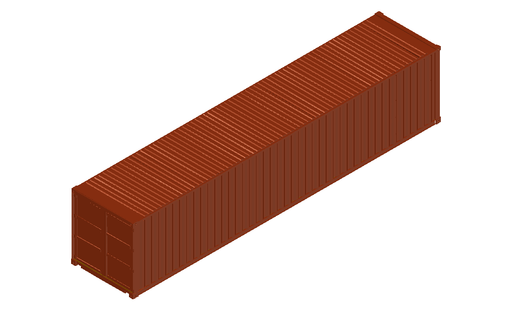 40 feet 3d container in rectangular shape with metallic view dwg file