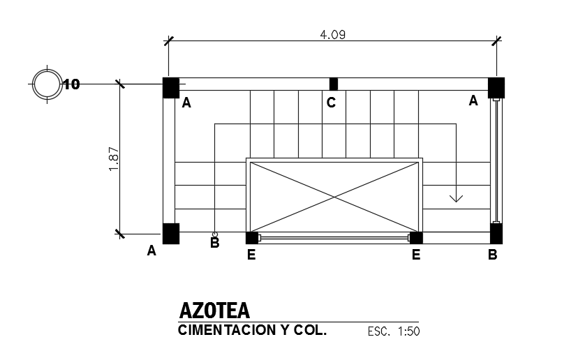 4000x1870mm staircase plan and column location is given in this file