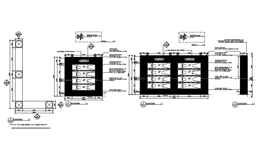 4000x550mm brand rack elevation CAD drawing