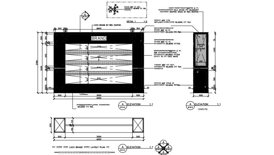 4000x550mm brand rack plan CAD drawing