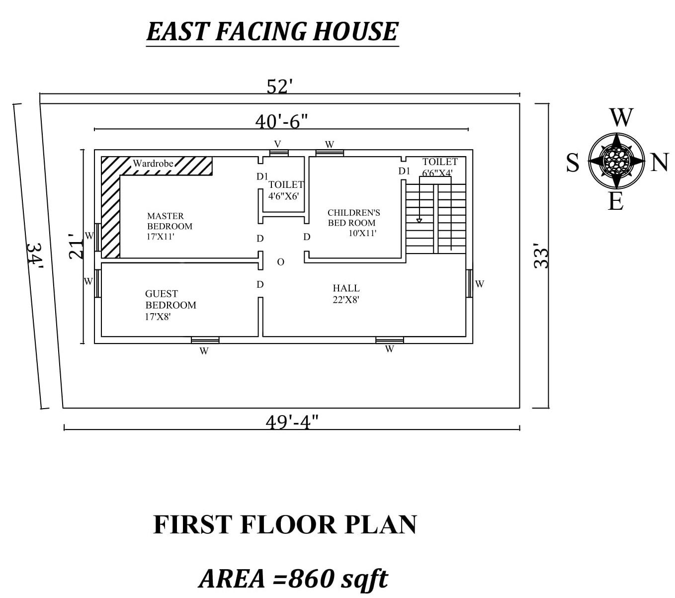 40'6"x21' First floor East facing House Plan As Per Vastu Shastra.Autocad DWG and Pdf file details.