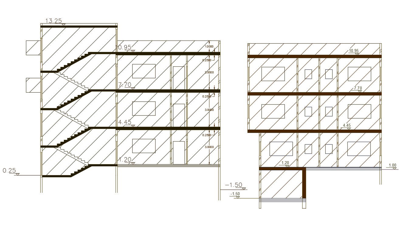 40 By 54 Feet Apartment Building Section Drawing