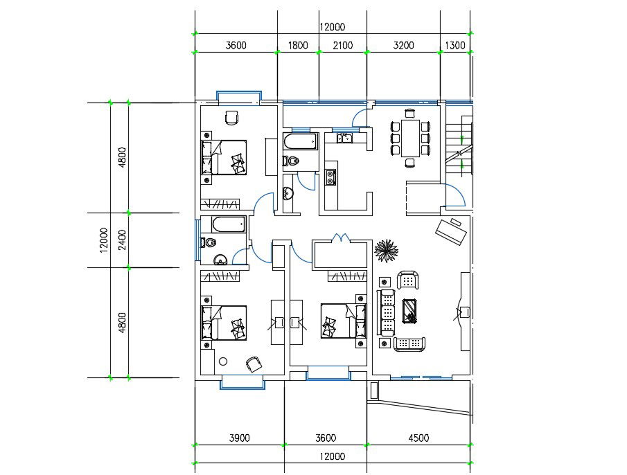 40X40 Meter House Layout Plan AutoCAD Drawing DWG File