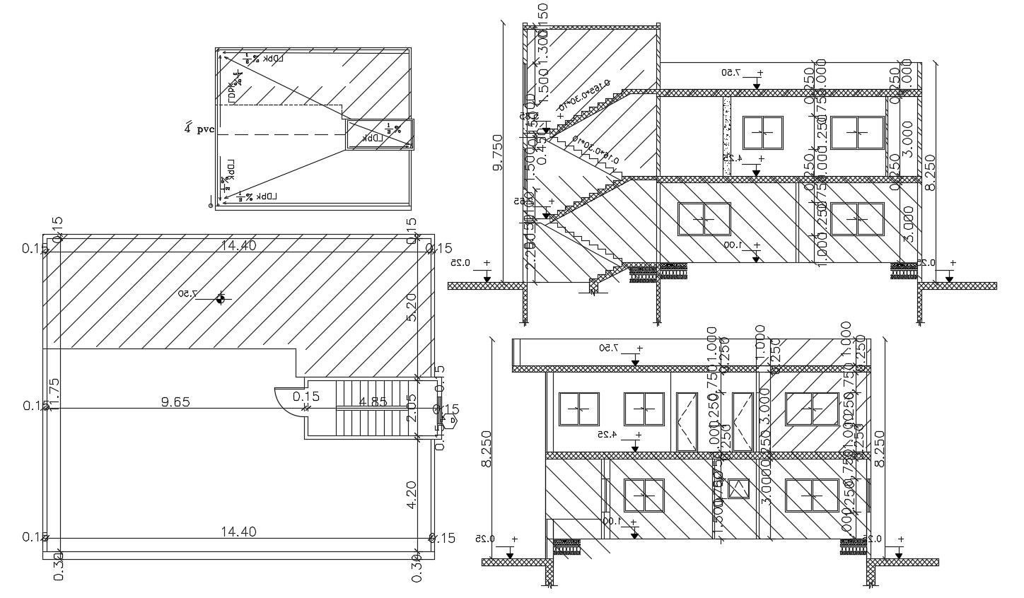 40' X 45' AutoCAD House Building Section Drawing DWG File