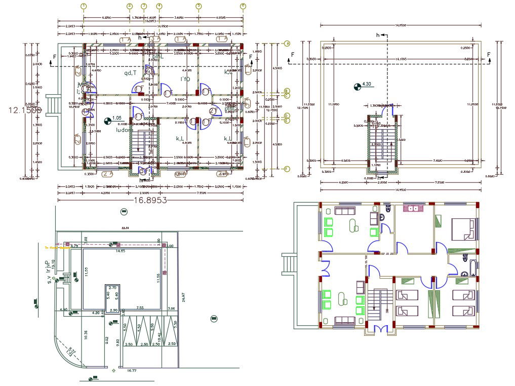 40' X 52' Feet AutoCAD House Plan Plan With Furniture Layout