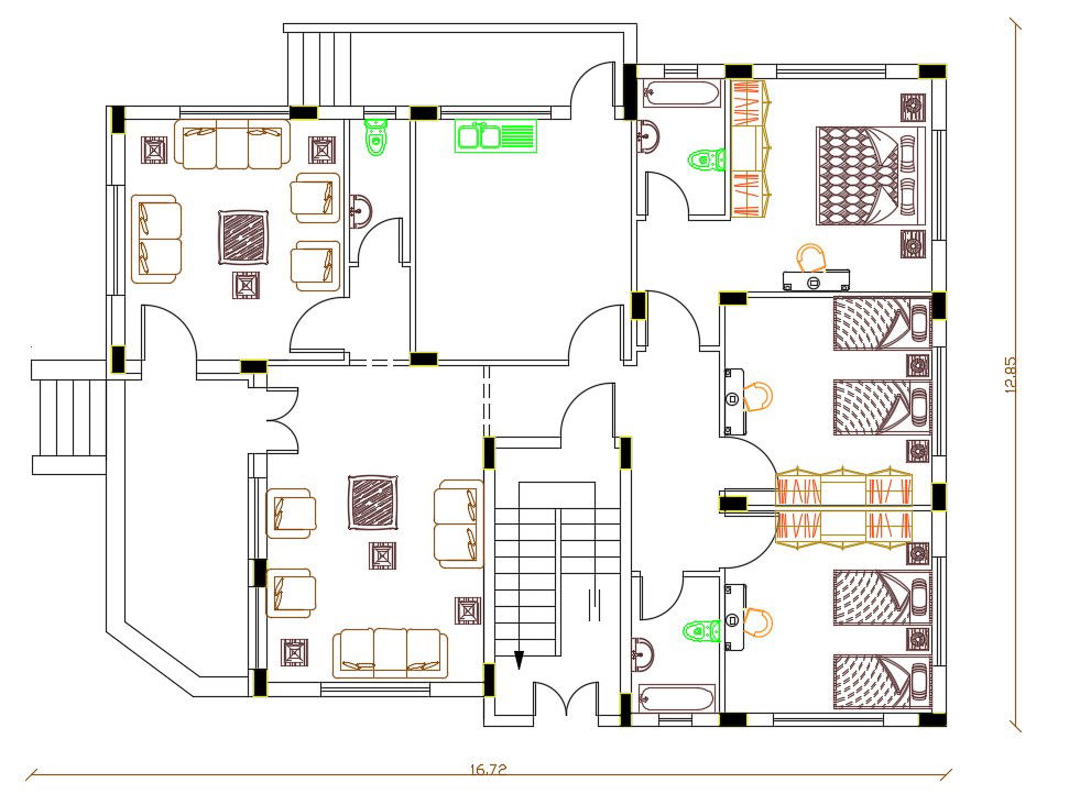40' X 52' House Furniture Layout Plan DWG File