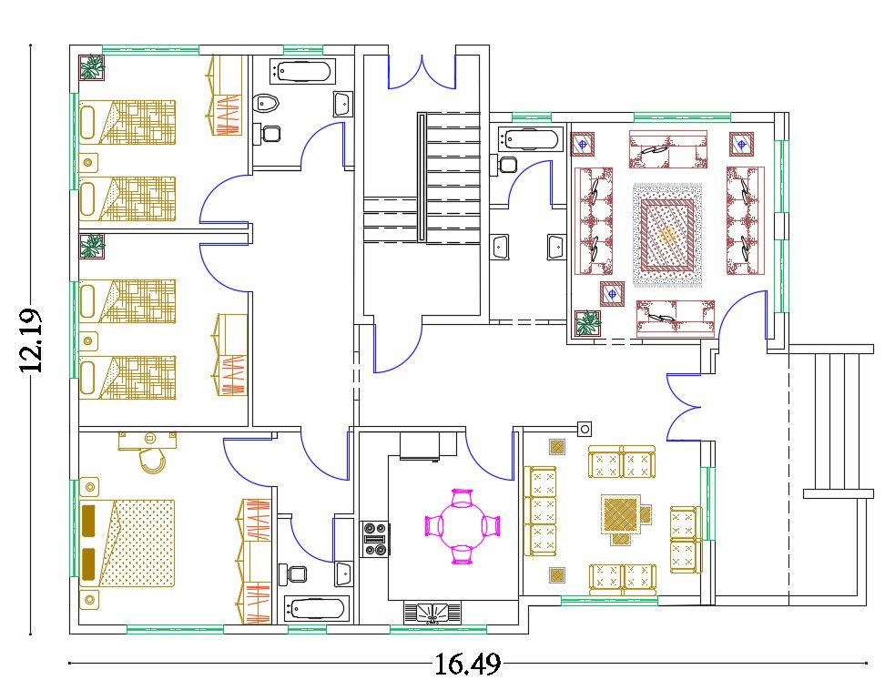 40' X 54' House Furniture Layout Plan Design DWG File