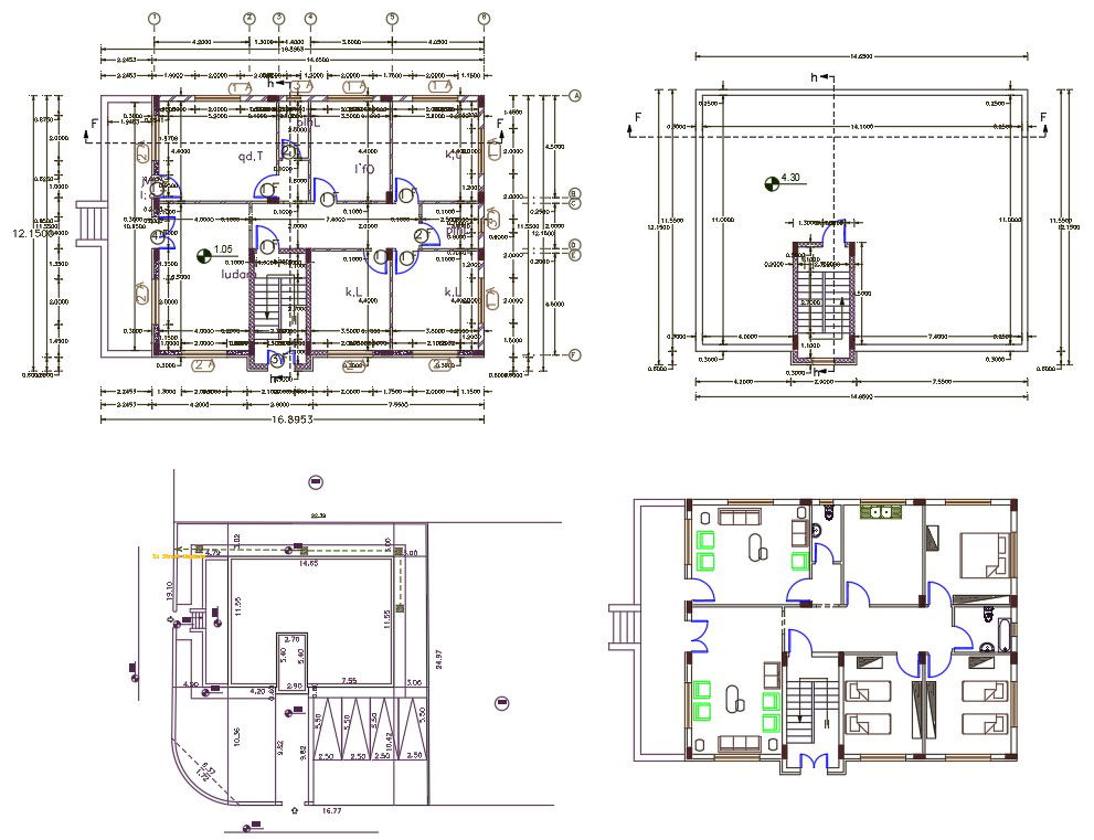 40' X 55' House Plan DWG File (2200 Square Feet)