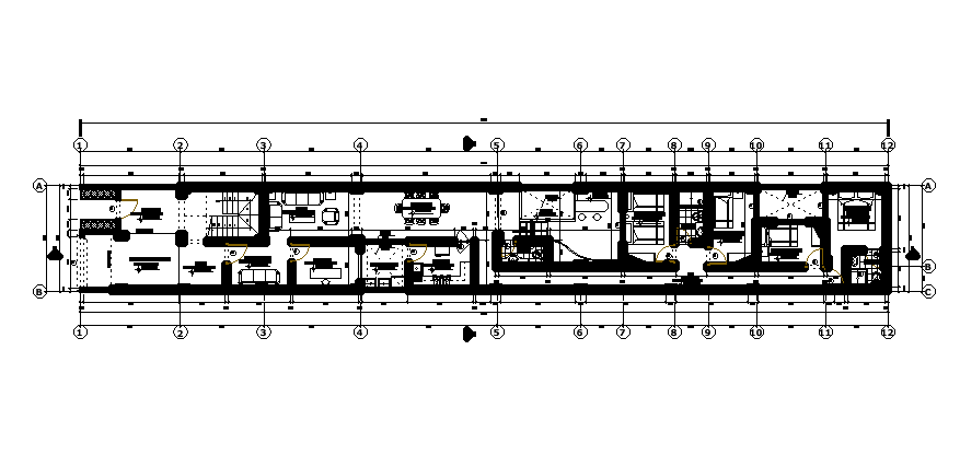 40X5 Meter House Layout Plan With Furniture CAD Drawing Download DWG File