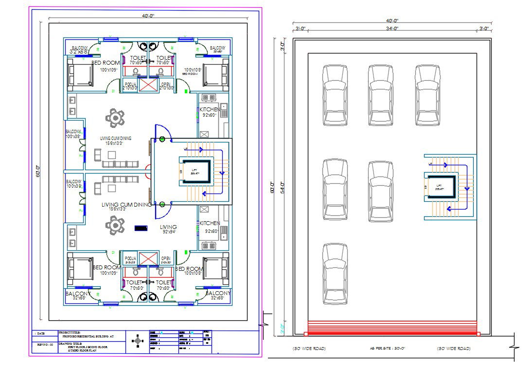 40X60 House Apartment Layout Plan CAD Drawing DWG File