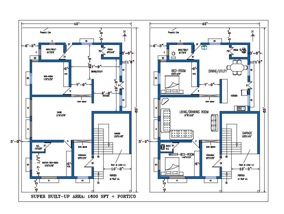 40x60 Feet Modern House Layout Plan Design in AutoCAD DWG File