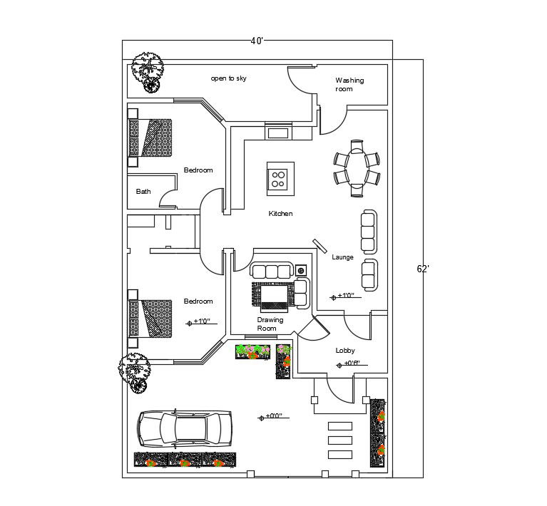 40X62 Feet House Ground Floor Plan Drawing Download DWG File