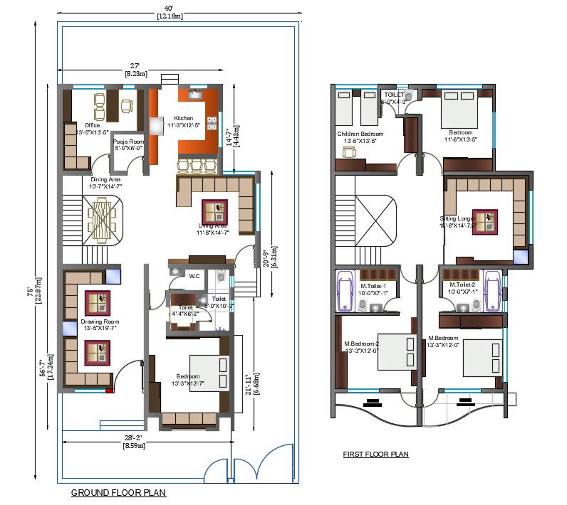 40'X75' House Architecture Layout Plan AutoCAD Drawing Download DWG File
