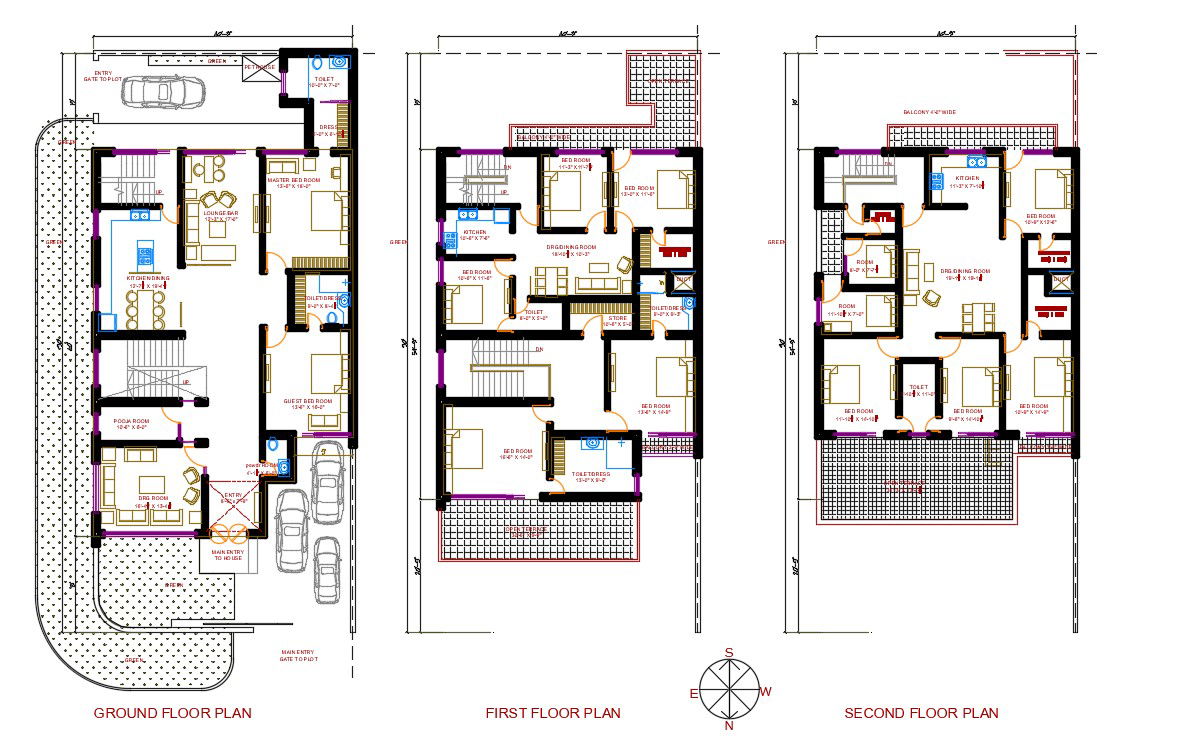 40' X 90' Architecture House Plan North Facing Design