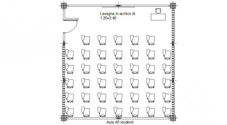 40 student classroom plan with architecture view dwg file