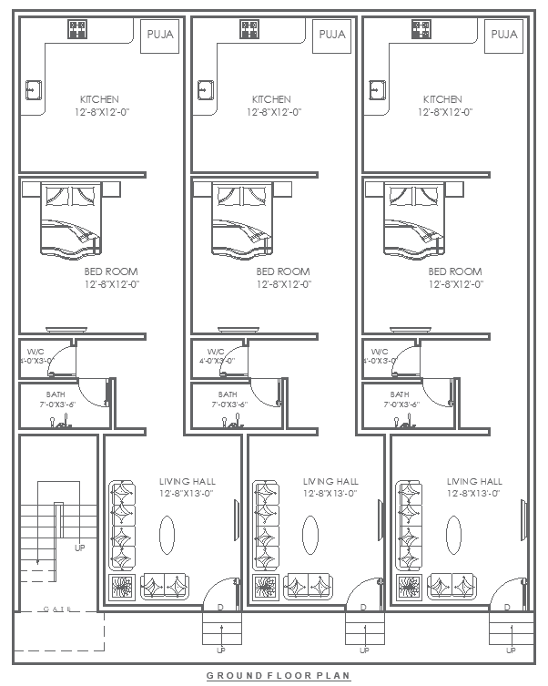 40ft to 46ft Ground Floor House Plan Design With 1 BHK Plan AutoCAD DWG 