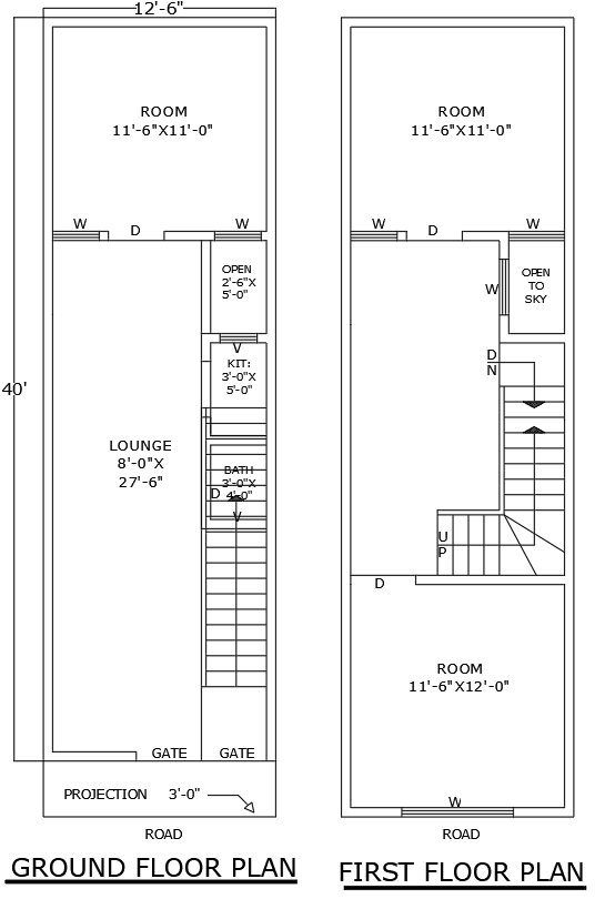40ftx12.6ft 3BHK House Plan Design in AutoCAD Format