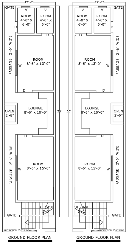 40ftx12.6ft Ground Floor House Plan in AutoCAD Format