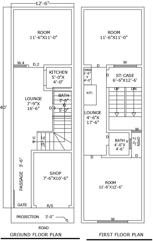 DWG Layout of 40ftx12.6ft Home with Shop Area Design
