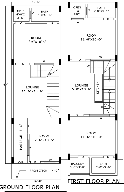 4BHK AutoCAD Plan for 40ftx12.6ft Residential Layout