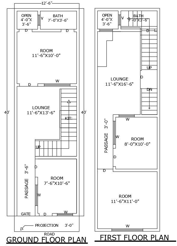 AutoCAD Drawing of 40ftx12.6ft Ground First Floor Home