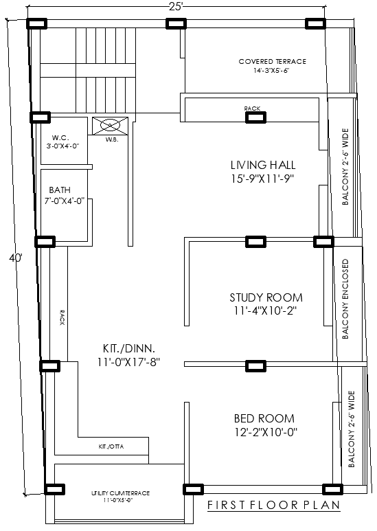 40ftx25ft First Floor 2BHK House Plan AutoCAD DWG Layout