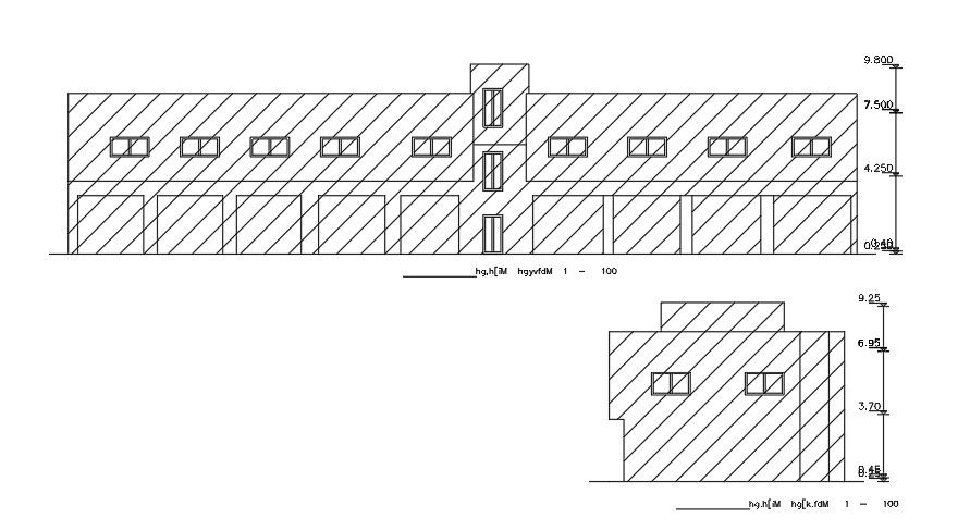 40x12 Meter Elevation Of Shopping Complex DWG File