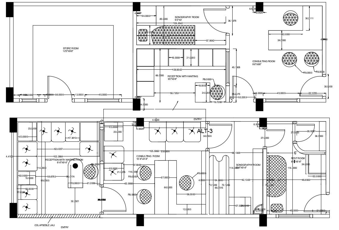 40’x13’ hospital plan is given in this AutoCAD drawing model. Download now.