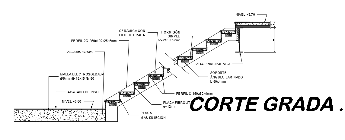 40x20 house building staircase section cad drawing is given in this file