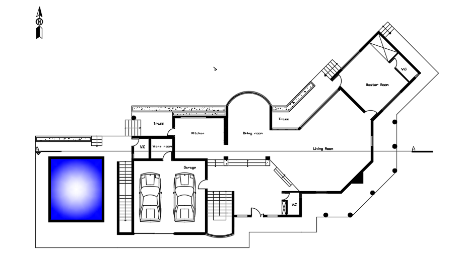 40x22m luxury villa plan ground floor layout is given in this AutoCAD model