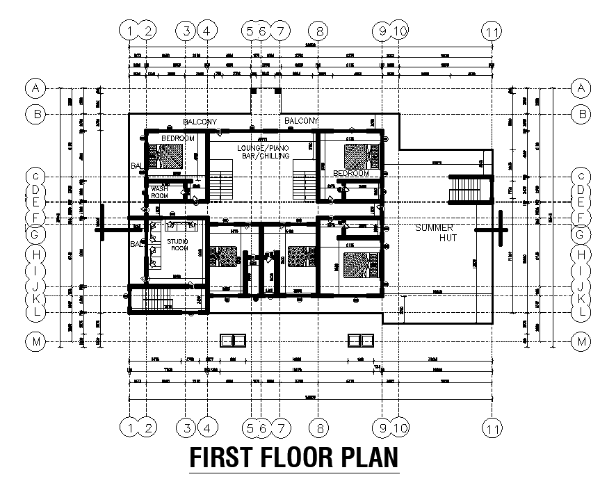 40x26m first floor house plan is given in this Autocad drawing file.Download now.