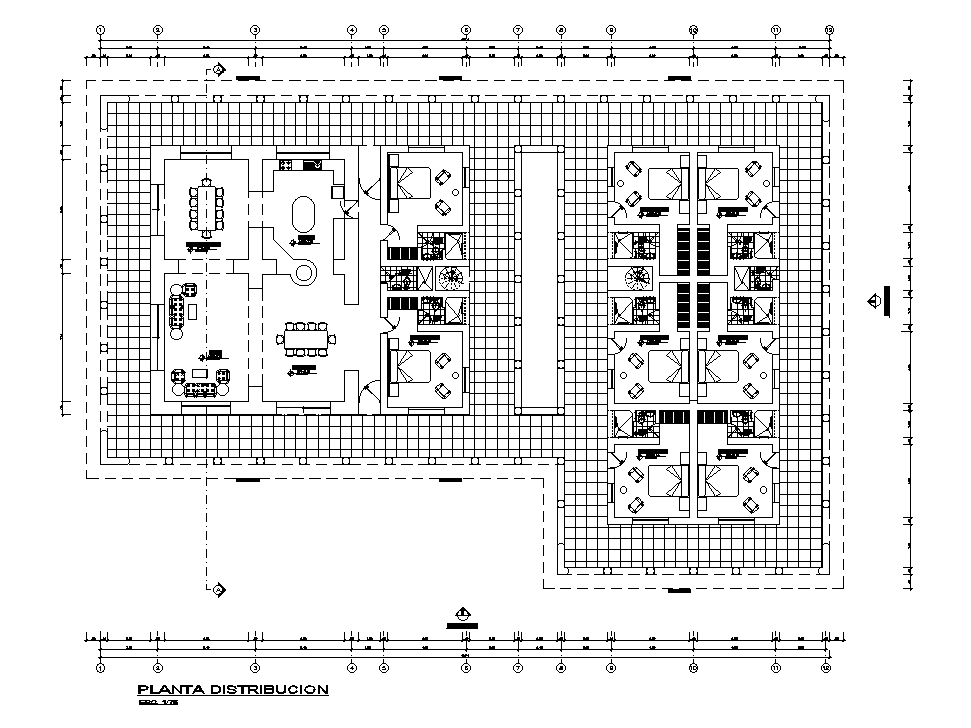 40x28m house plan is given in this AutoCAD drawing model. Download now.