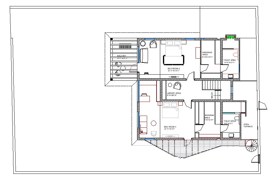 40'x38' House 2 BHK Layout AutoCAD File