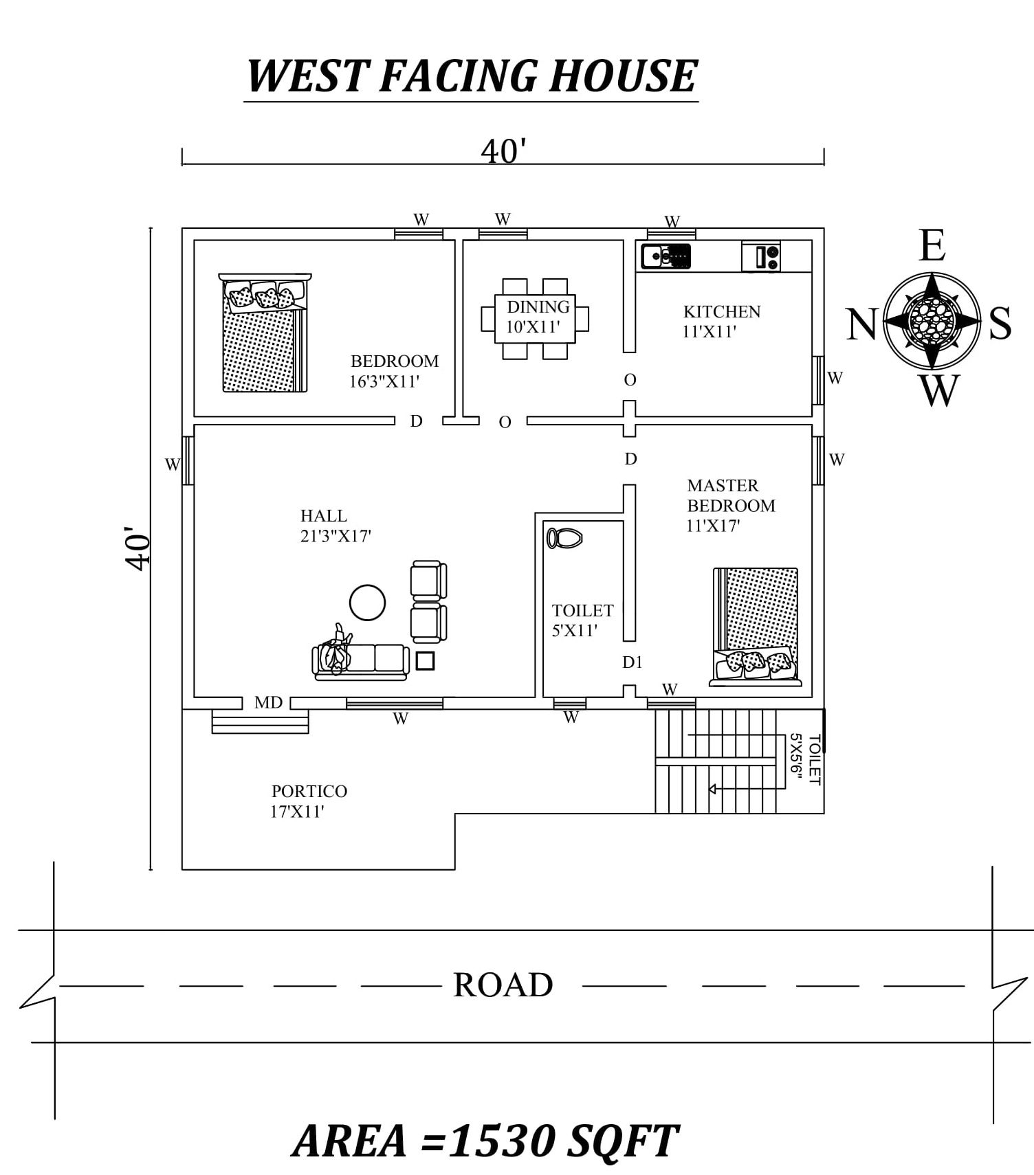 40'x40' Marvelous 2bhk West facing House Plan As Per Vastu Shastra.Autocad DWG and Pdf file details.