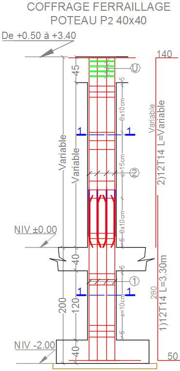 40x40cm column vertical section CAD drawing