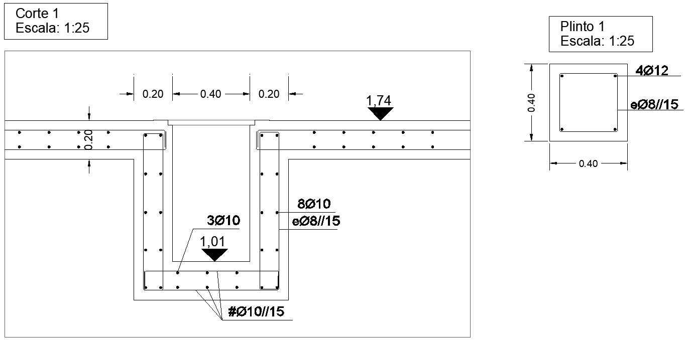40x40cm plinth beam cross section view is given in this CAD file