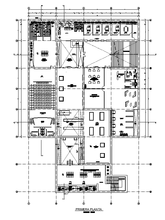 40x42m college plan is given in this AutoCAD drawing model. Download now.