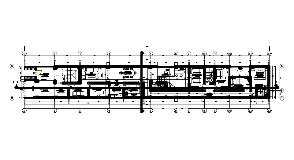 40x5m apartment layout is given in this Autocad drawing file. Download now.