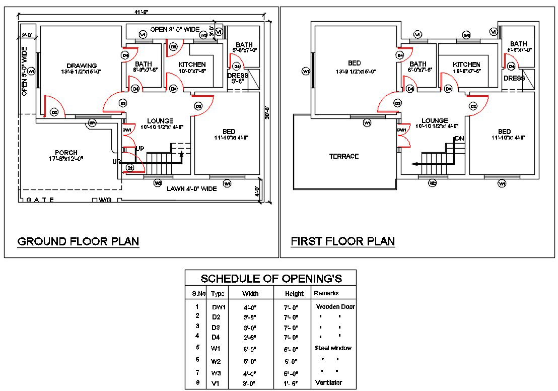 41' X 30' Architecture Home Plan AutoCAD File