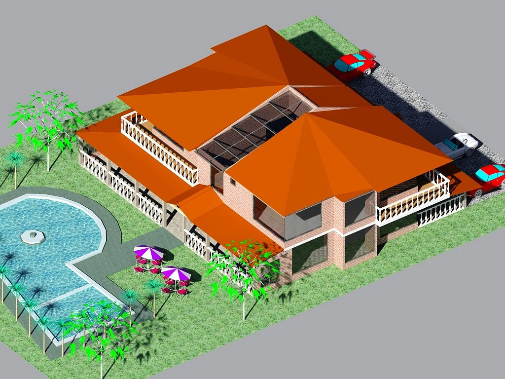 3D Farm House CAD Model with 32m Villa Block and Pool Layout