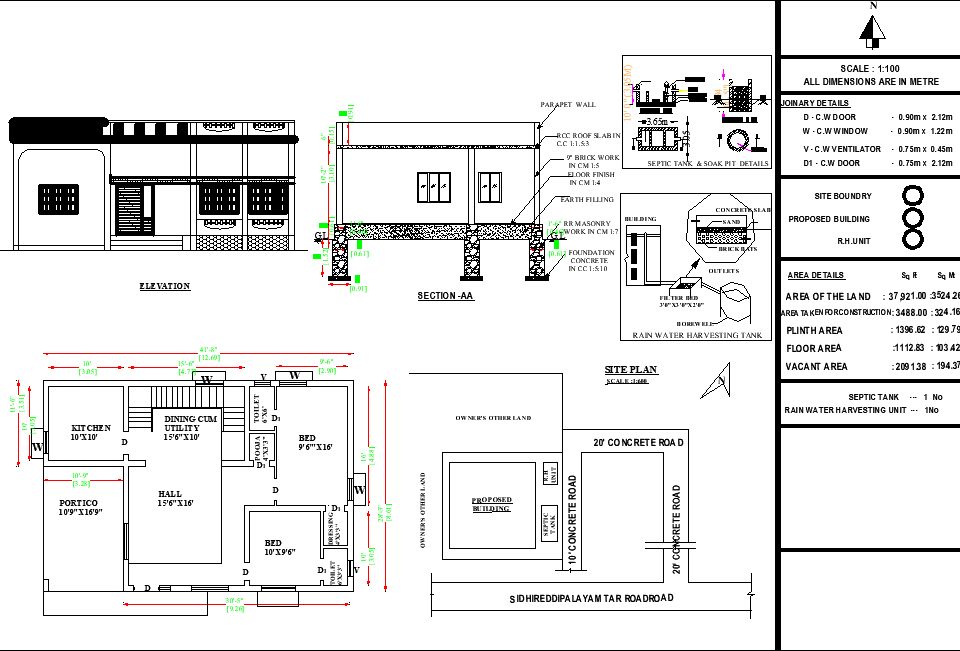 41'X28' blueprint plan of north-facing 2bhk house plan as per Vastu Shastra is given in this drawing file. Download Autocad DWG and PDF file format of this house plan.