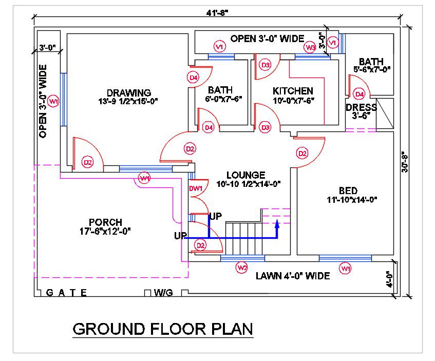 41x30 1 BHK House Ground Floor Layout Plan AutoCAD Drawing File