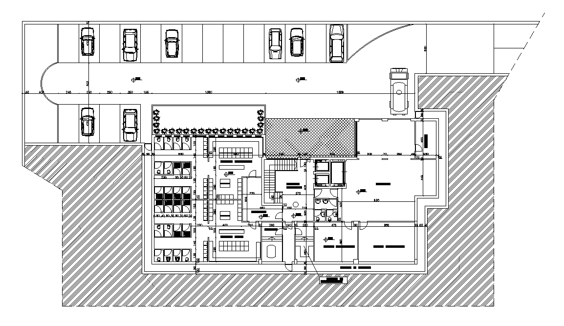 41X45m restaurant plan is given in this AutoCAD drawing model. Download now.