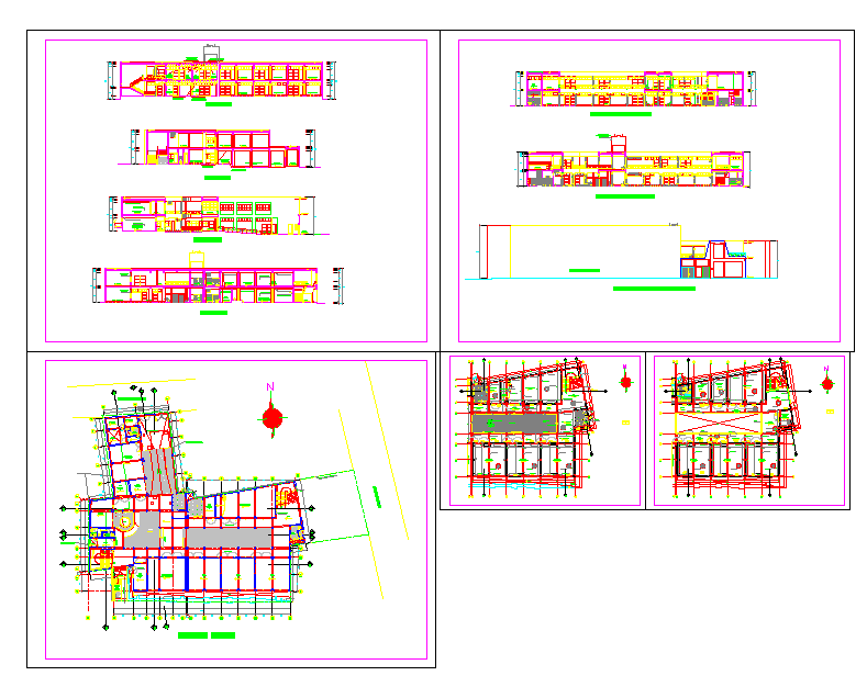 Multi Level Building Plan with Detailed Sections and Layouts CAD File