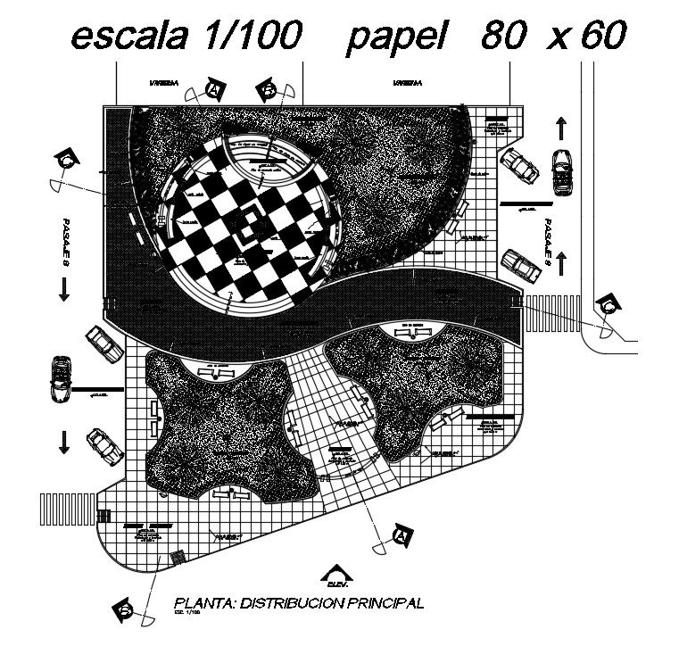 41x45m college plan tree location details are given in this AutoCAD model. Download now.