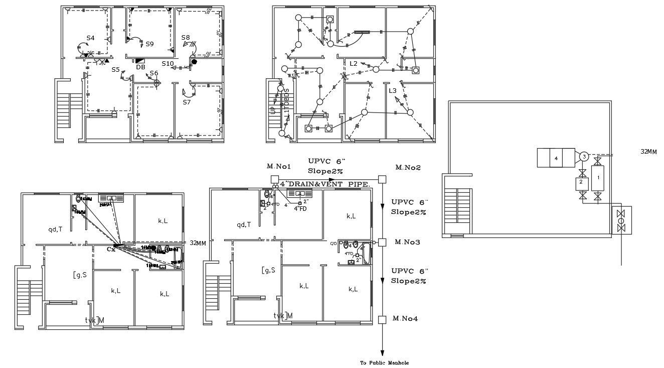 42 Feet By 32 Feet House Electrical and Plumbing Plan