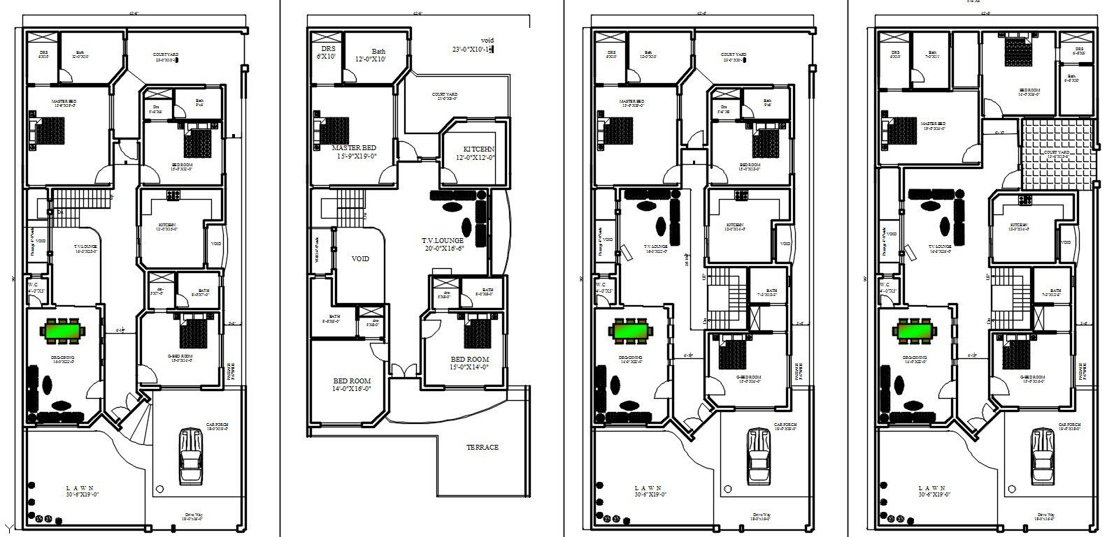 42.6x96 Residential Floor Plan AutoCAD 2D DWG Drawing with Dimensions