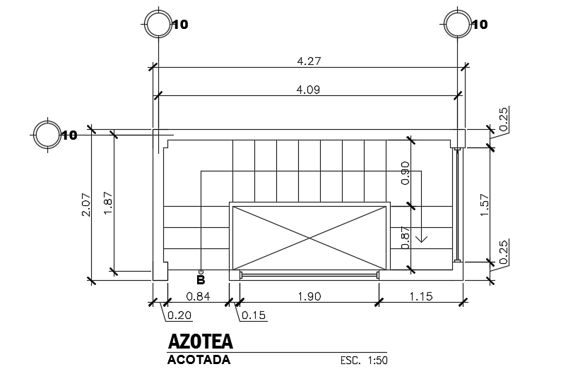 4270x2700mm staircase detail plan AutoCAD 2D drawing