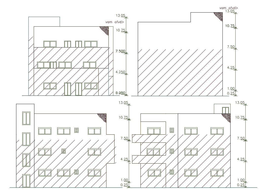 42 X 45 Multi Storey Building Elevation Design DWG FIle